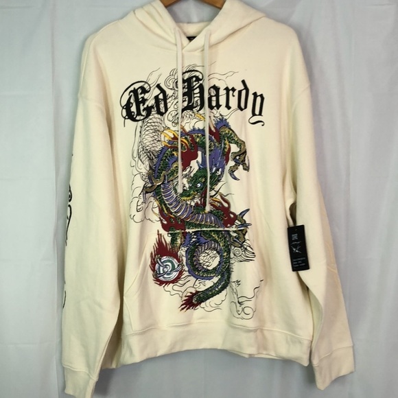 ED HARDY JAPAN DRAGON IVORY PULLOVER HOODIE SIZE XXL - Picture 6 of 15